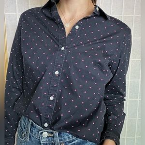 1901 Button Up - Navy with Hearts